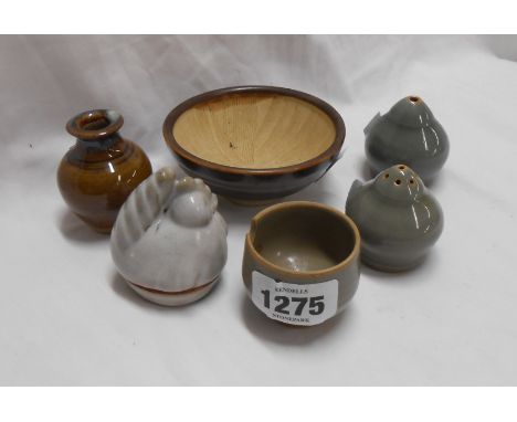 A Crowan pottery cruet (mustard pot missing) - sold with three other pieces of Studio Pottery