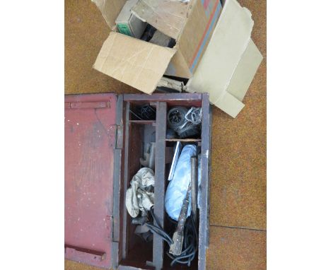 Vintage wooden toolbox with contents &amp; 2 extra boxes