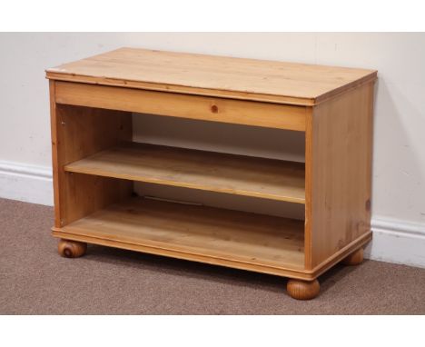 Pine low cabinet with shelf, hinged top enclosing storage space, W80cm, H53cm, D40cm Condition Report Click here for further 