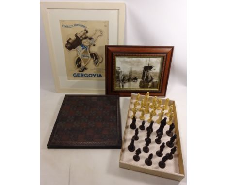 Chess set, French advertising print, framed and a Frank Meadow Sutcliffe print Condition Report Click here for further images