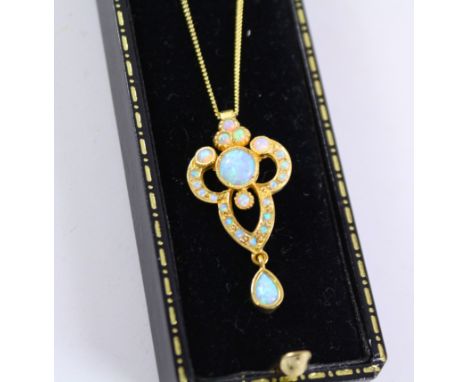 Silver-gilt opal pendant necklace stamped 925 Condition Report Click here for further images, condition, auction times & deli