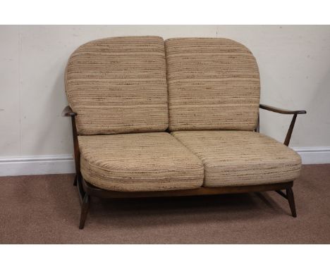 Ercol 'Windsor' stained beech two seat sofa, with upholstered loose cushions, W134cm Condition Report Click here for further 