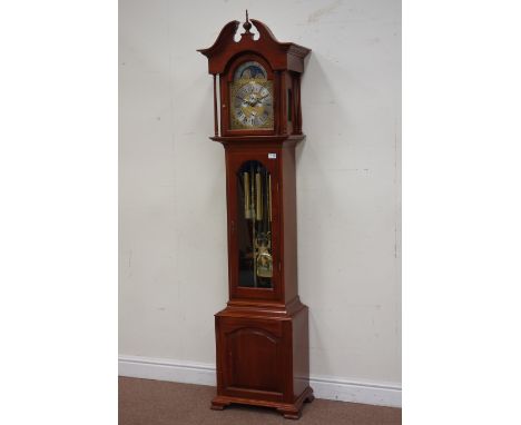 Atherton mahogany longcase clock, triple weight driven chiming movement, moonphase dial with second and date subsidiary dial 