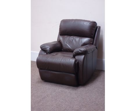 Manual reclining armchair upholstered in brown leather  Condition Report Click here for further images, condition, auction ti