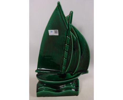 French green pottery model of a yacht, signed Lejan  Condition Report Click here for further images, condition, auction times