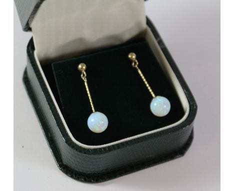 Pair of opal drop ear-rings stamped 375 Condition Report Click here for further images, condition, auction times & delivery c
