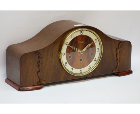 Hermle oak and walnut mantel clock, chiming movement CLOCKS & BAROMETERS - as we are not a retailer, these items are sold as 