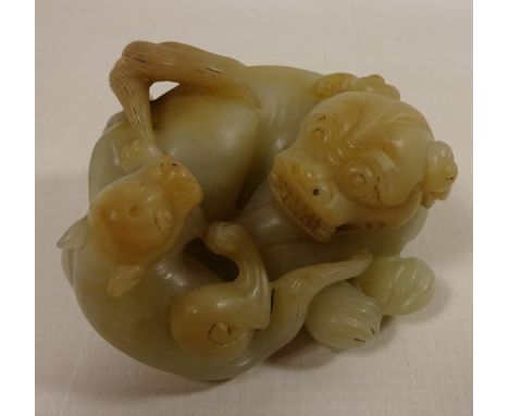 Pale green Jade caved model of a Dog and Pup, possibly 18th/19th century  Condition Report Click here for further images, con