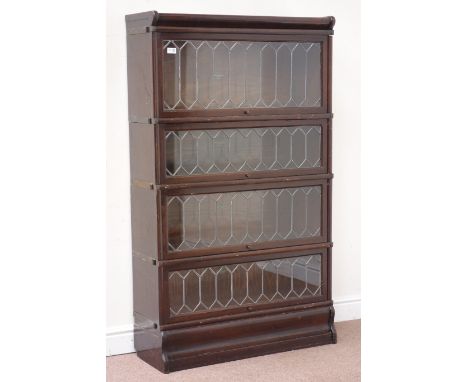 Early 20th century oak Globe Wernicke bookcase, four sections, enclosed by lead glazed hinged and sliding doors, W87cm, H138c