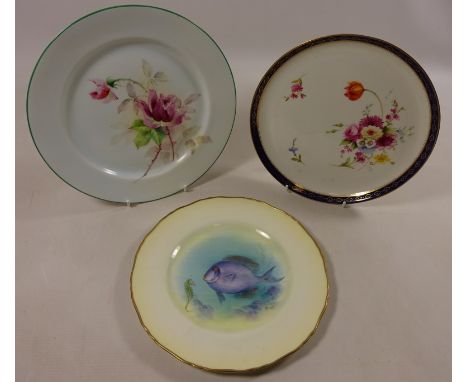 Three Royal Worcester plates, 'Sergeant Fish' by Arthur Badham, rose hand painted plate by W. Hale and another signed E. Phil