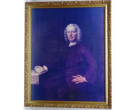 Portrait of John Harrison Clockmaker, seated with a pocket watch colour print 100cm x79cm Condition Report Click here for fur