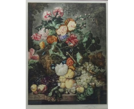 'Fruit', ltd.ed colour mezzotint with blind stamp signed in pencil by Eugine Tily after Jan van Huysum 'Frost & Reed' gallery