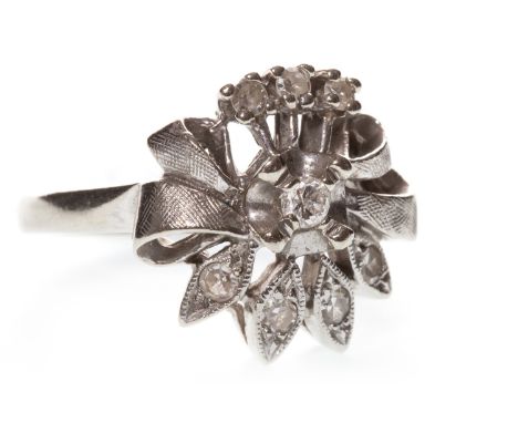 DIAMOND CLUSTER RING, mid twentieth century, the openwork bezel set with round brilliant cut diamonds, marked 14K, size M, 4.