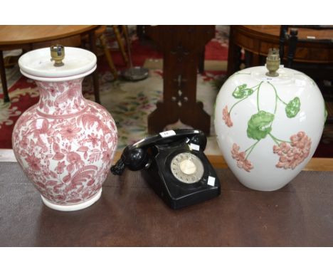 Household Goods - a late 20th century table lamp; another; black vintage telephone (3)