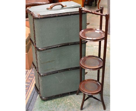 An Edwardian mahogany cake stand, c.1910 and a vintage travel trunk 