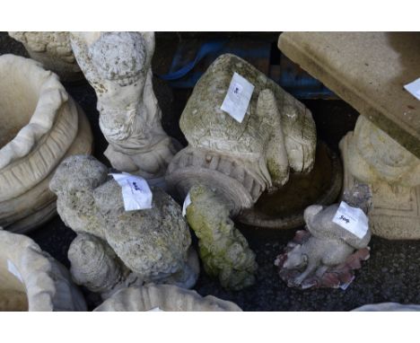 Reconstituted stone ornaments - sundial; owls; gnome; squirrel; water mill (5)