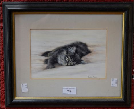 Sophia Toon (20th Century)Playful Kitten, acrylic and mixed media, signed, 13.5cm x 20.5cm