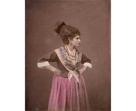 Sommer, Giorgio -- Neapolitan woman. 1870s. Hand-colored albumen print. 25,4 x 19,7 cm (26,5 x 20,7 cm). With plate number in