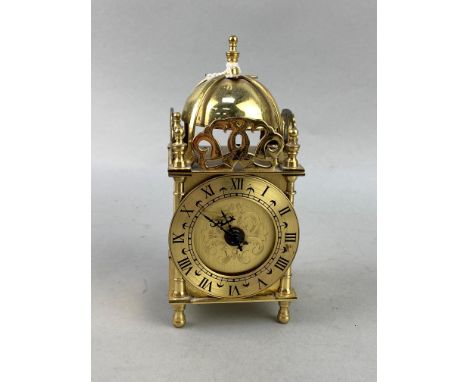 REPRODUCTION LANTERN CLOCK, 17cm high, along with a reproduction carriage clock (2)