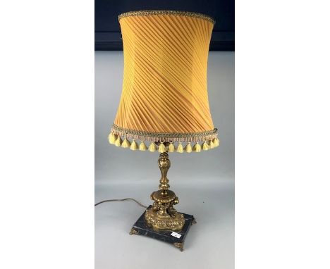 BRASS TABLE LAMP, on a marble base, with gold shade, 86cm high, along with another table lamp (2)