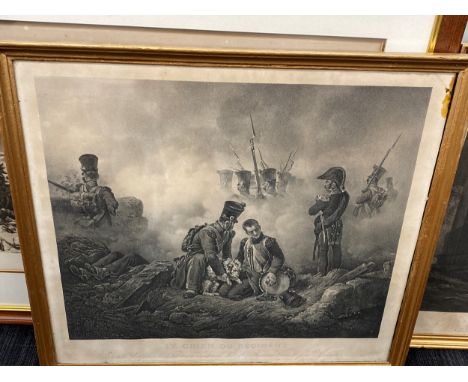 AFTER HORACE VERNET, LES CHIENS DU REGIMENT, print, framed and under glass, 68x76cm overall, along with another print titled 