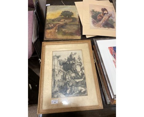 COLLECTION OF PICTURES AND PRINTS, including a 19th century print after Durer, oils and other prints
