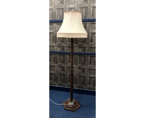 MAHOGANY STANDARD LAMP, with shade, 185cm overall