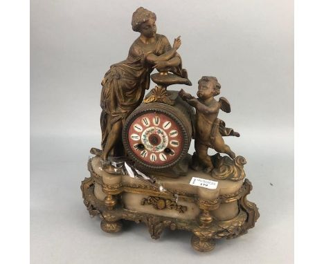 VICTORIAN FRENCH FIGURAL MANTEL CLOCK, 32cm