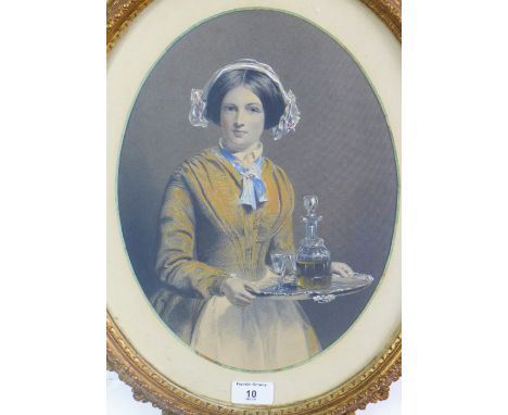 19th century coloured print contained within an oval gilt frame, size overall 40 x 50cm  