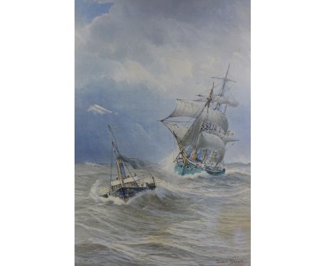 Ernest Stuart, (Exh. 1889 - 1915) Seascape with sailing ships, watercolour, signed, in an oak frame, 38 x 54cm 