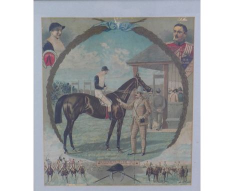 The Straight Tip, 'You ride to win, Ayrshire the Derby Winner' a colour lithographic print, framed under glass, size overall 