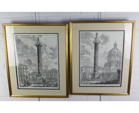 After Piranesi, a companion pair of reproduction prints to include Colonna Antonina and Colonna Trajana, in glazed and giltwo