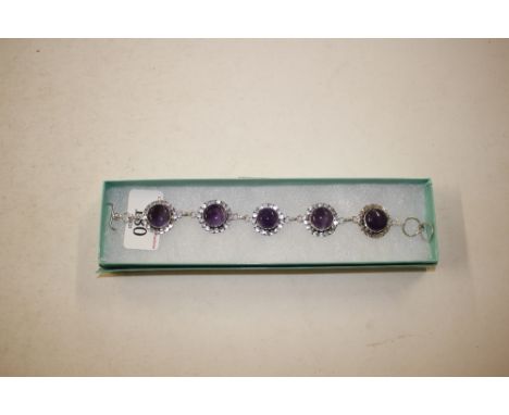 A boxed silver and amethyst bracelet with mark 925 