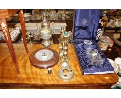 A quantity of brassware to include a barometer 