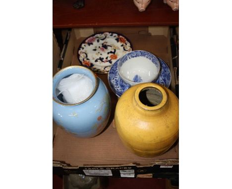 A box containing a collection of various glass and ceramics to include a Carlton ware vase, Spode Italian oversized cup &amp;