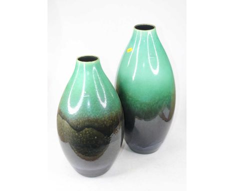 A large Amano German ceramic vase of pear shape on a mottled green ground, height 52cm, together with one other smaller examp