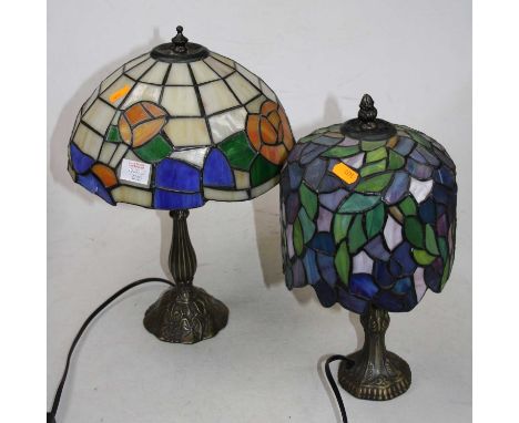 A 20th century Tiffany style table lamp, height 37cm, together with another similar (2)Condition report: Smaller lamp – crack