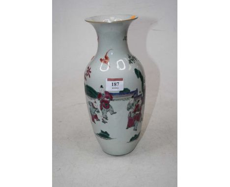 A Chinese porcelain baluster vase enamel decorated with figure landscape scenes and signed verso, height 27cmCondition report