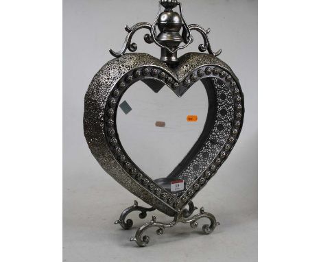 A contemporary metal heart shaped lantern, height 51cm