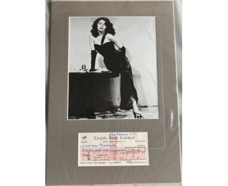 Ava Gardner signed cheque mounted with b/w photo. All autographed items come with a Certificate of Authenticity. We combine p
