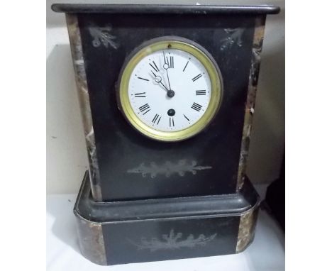 Slate and marble mantel clock with single train movement, height 30'.