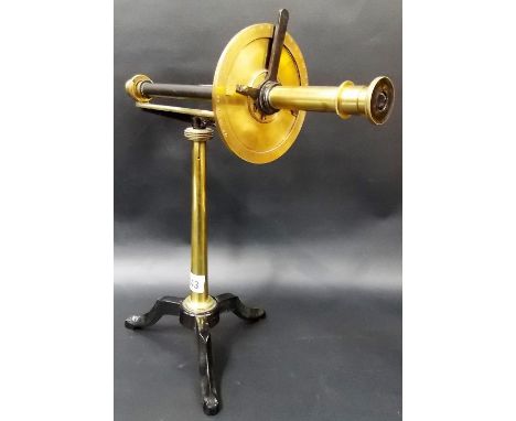 19th Century brass & black lacquered spectrometer upon tripod black metal stand, height 14.5'