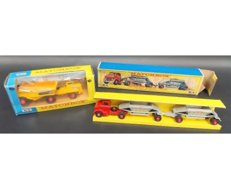 Matchbox K-4 Fruehauf Hopper train within original box; together with a Matchbox K-2 kingsize KW dump truck within box (2).