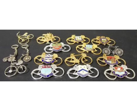 Collection of Vintage enamel souvenir bicycle badges.