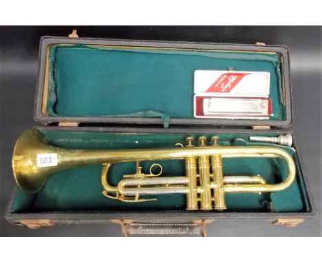 Boosey & Hawkes Ltd London 'EMPEROR' trumpet within carry case; together with a hohner Larry Adler chromatic harmonica (2).