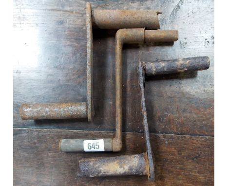 3 vintage automobile starting handles