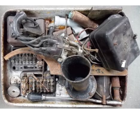 Box of vintage automobile car parts inc. Rolls Royce