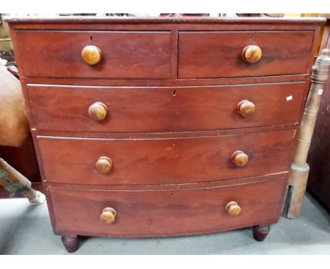 Victorian mahogany bow front chest of two short over three long graduated drawers raised on turned feet, width 42'.