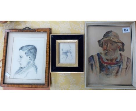 REUBEN HOGG (Early 20th Century British) Portrait of a fisherman Watercolour Signed & dated 1913 10.25' x 7.5'; together with