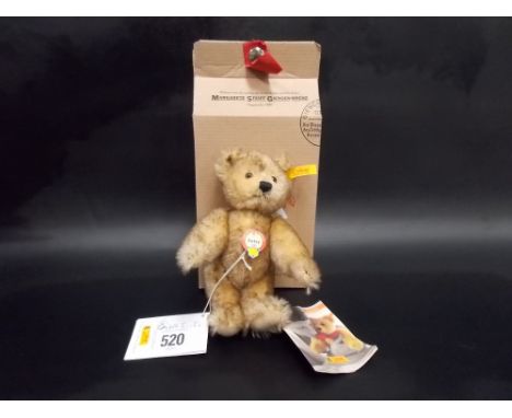 Modern Steiff miniature bear 'Petsy' within box.